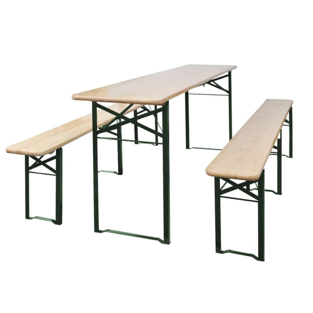 Vidaxl Skladací pivný stôl s 2 lavicami 220 cm, jedľové drevo